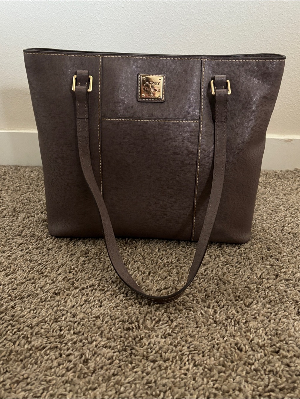 Dooney & Bourke Chocolate light Brown Saffiano Tote with Gold Hardware
